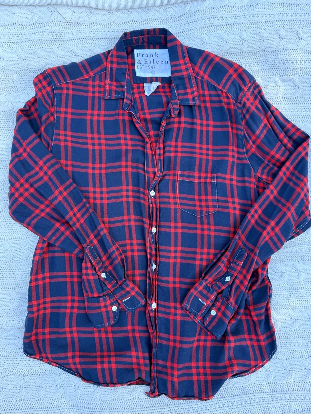 Frank & Eileen Navy and Red Plaid Button-Down Shirt